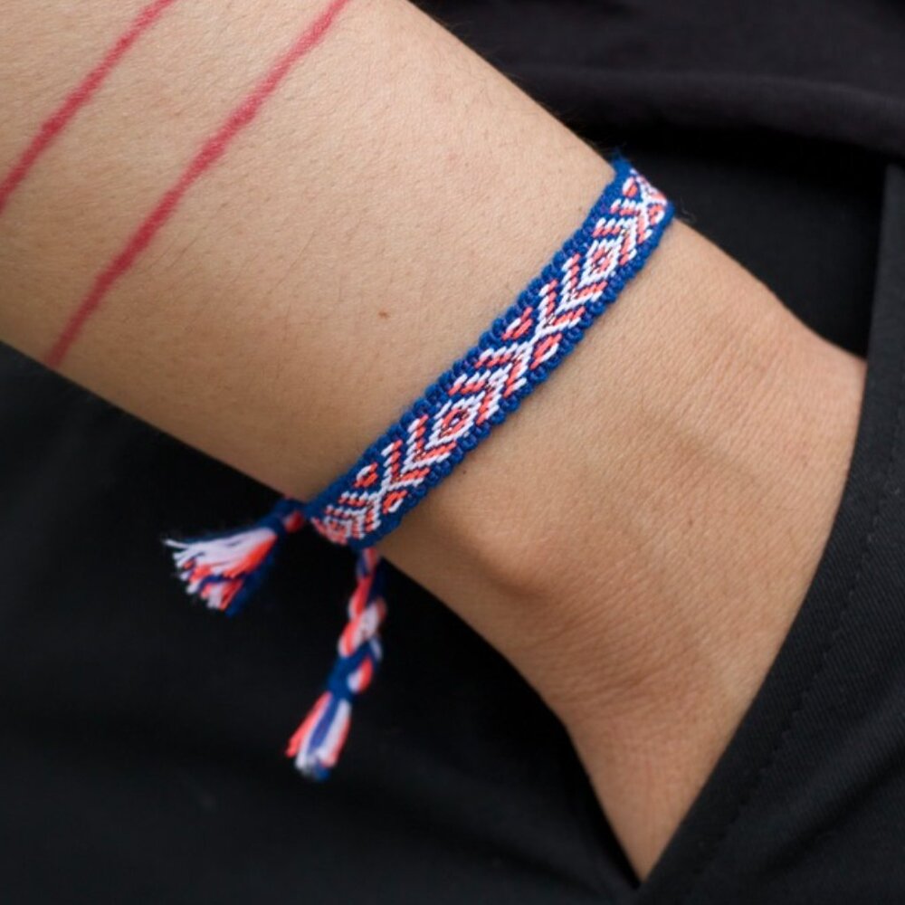 Boho Woven Bracelet, Blue Textile Bracelet, Lightweight, Woven with Silk, Cotton